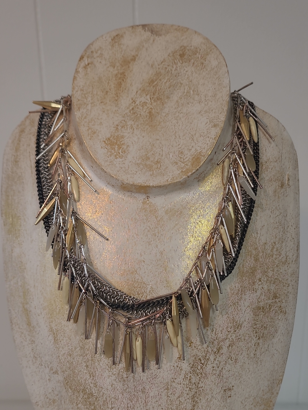 Stella & Dot Fringe Freya Mixed Metal Chain With Faux Stones Necklace 8"
